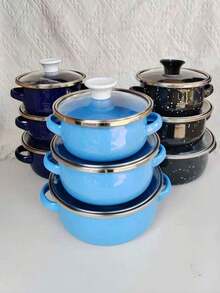 مجموعة 3 قطع من أواني البخار متعددة الألوان المطلية بالمينا، أواني بخار مطلية بالمينا مناسبة لموقد الحث والموقد الغازي، مجموعة أواني مطلية بالمينا عالية الجودة سميكة مكونة من 3 قطع مع مقبضين مزدوجين، قدر الحساء، قدر المعكرونة، قدر طعام الأطفال، وعاء الشحم، وعاء الحساء المنزلي، مجموعة أواني مطلية بالمينا صغيرة للمطبخ، مجموعة 3 قطع مطلية بالمينا صغيرة لقدر الحليب، قدر المعكرونة، قدر الحساء، مناسبة لطعام الأطفال، موقد الحث والموقد الغازي