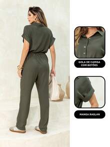 Women's Long Jumpsuit With Adjustable Band And Pocket 100% Viscose Elegant And Sophisticated For All Occasions S To GG - xanh quân đội - Xem 2