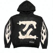 Men's Gothic Hoodie - Printed Sweatshirt Loose Casual Jumper, Long Sleeve, Streetwear Top, Wetsuit Menswear, Sold Motocross Black - Operator Classic Black Hooded Sweatshirt Fathersdaygift Baggy  Halloween    Spring/Fall  Fall/Winter    Loose    Rib-Knit    Halloween - 黑色 - 查看 1