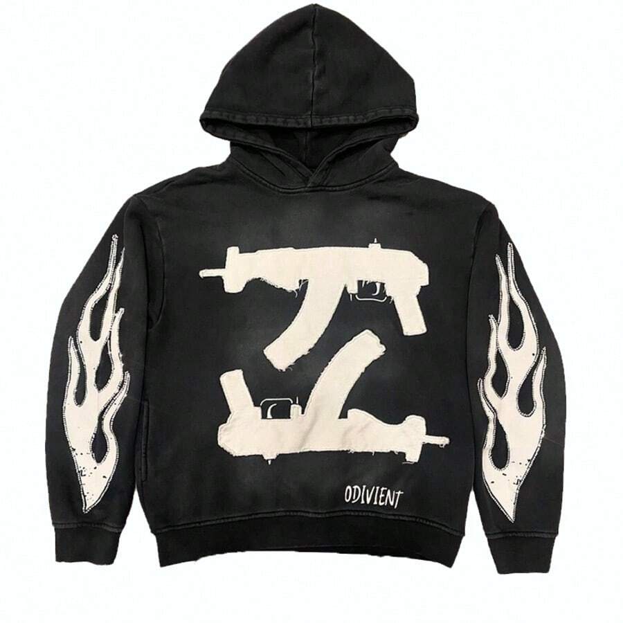 Men's Gothic Hoodie - Printed Sweatshirt Loose Casual Jumper, Long Sleeve, Streetwear Top, Wetsuit Menswear, Sold Motocross Black - Operator Classic Black Hooded Sweatshirt Fathersdaygift Baggy  Halloween    Spring/Fall  Fall/Winter    Loose    Rib-Knit    Halloween - 黑色 - 查看 1