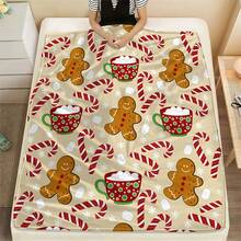 1 szt. Uroczy koc polarowy w kształcie piernika, miękki i ciepły, lekki flanelowy koc z motywem cukrowej laski, idealny na prezent, odpowiedni na sofę, łóżko, do salonu, w podróż, do biura i na Boże Narodzenie