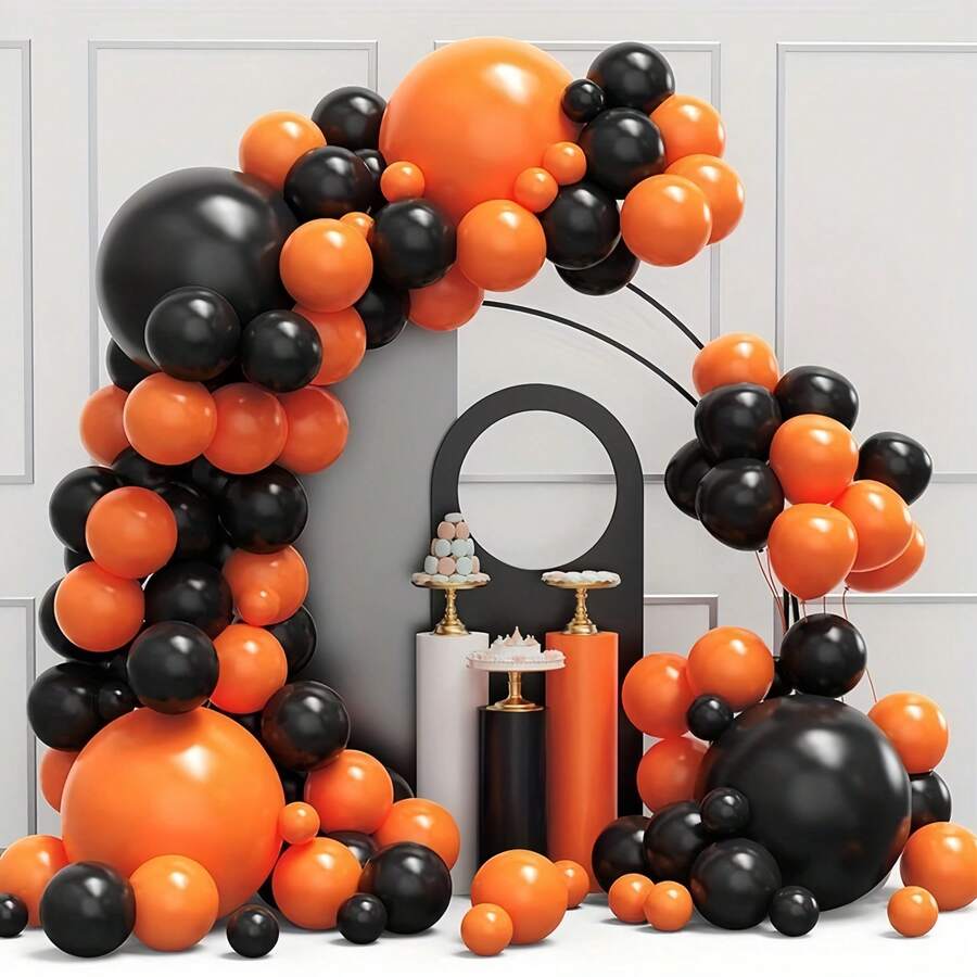 30pcs Black & Orange Halloween Theme Party Balloon Set, Designed For DIY Balloon Arrangements, Wedding, Birthday, Bachelorette Party, Anniversary Decor, Gender Reveal Decor, Farm, Balloon Arch Decor, Outdoor Photography Props And Various Halloween Party Decorations