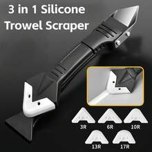 Raspador de Paleta de Silicona, Herramientas de Calafateo de Silicona 3 en 1 Removedor de Calafateo de Cabeza de Acero Inoxidable Raspador de ángulo de Pegamento de Vidrio con 5 Piezas Pistolas de Cal - 1 - Ver 3