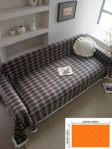1 pieza Funda de sofá a cuadros navideños con flecos, manta de sofá de estilo granja vintage en verde, protector de sofá grueso y duradero para mascotas, perfecto para reuniones navideñas en el hogar, sala de estar, dormitorio, oficina
