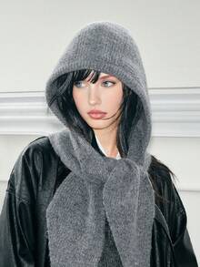 女士针织帽，带可拆卸领巾，保暖护耳，适合秋冬季户外活动、散步、滑雪、骑行、购物及日常佩戴。 - 彩色 - 查看 6