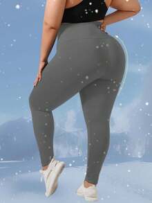 1 件大码女式保暖高腰瑜伽裤 - 深灰色 - 查看 3