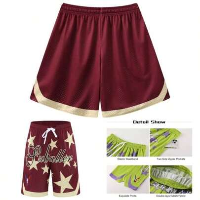 Men's Basketball Shorts Gym Training Workout Athletic Shorts Mesh Graphic Print Running Short Pants