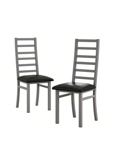 Set Of Dining Chairs Steel Legs PU Leather Seats Kitchen Living Room Zwart Grijs view 6