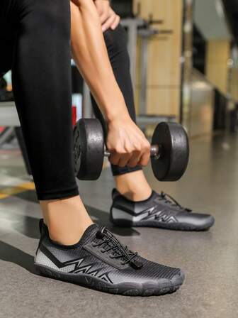 Men's Slip-On Athletic Shoes, Black, Breathable, Non-Slip, Suitable For Indoor Fitness Training, Outdoor Sports, Walking, Quick-Drying, Lightweight, Drawstring Design