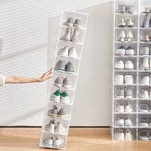 6 piezas Cajas de zapatos transparentes gruesas, fácil almacenamiento Estante de zapatos plegable de plástico a prueba de polvo y antioxidante de varias capas, adecuado para sala de estar, entrada, dormitorio, gabinete de zapatos frente a la puerta - Multicolor - Ver 1
