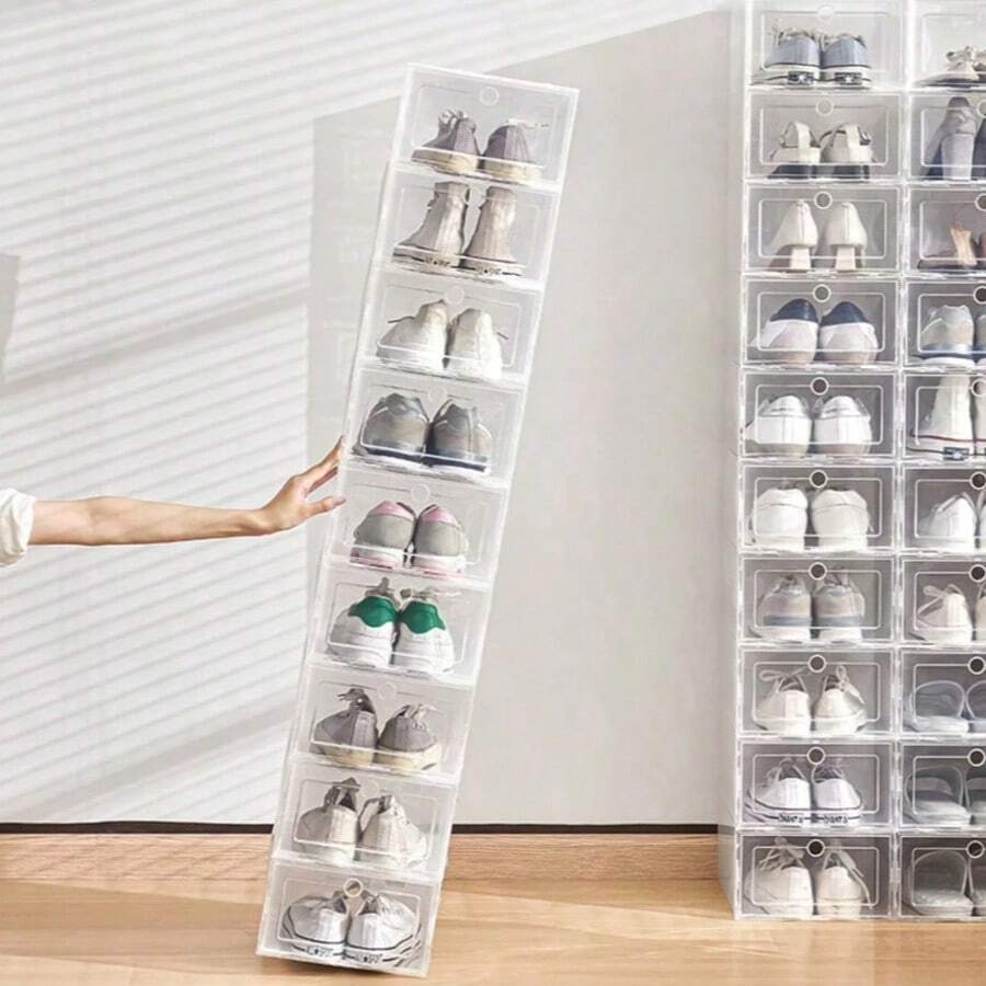 6 piezas Cajas de zapatos transparentes gruesas, fácil almacenamiento Estante de zapatos plegable de plástico a prueba de polvo y antioxidante de varias capas, adecuado para sala de estar, entrada, dormitorio, gabinete de zapatos frente a la puerta - Multicolor - Ver 1
