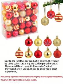 50pcs Christmas Party Decoration Christmas Tree Pendant Gold Red Christmas Ball Hand Painted Electroplated Ball Home Decoration Pendant,Christmas - Multicolor - View 7