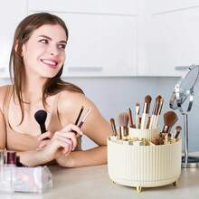 Multi-Color Optional Makeup Brush Organizer 360° Rotating Brush Holder Cup Desktop Accessory 5 Slot Makeup Brush Cup Cosmetic Brush Eyeliner, Dresser Organizer, Desk Stationery Organizer - Holiday Gift