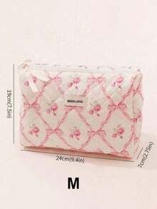 1pc/Set Pink Bow & Rose Quilted Cosmetic Bag, Fashion Portable Makeup Bag, Multi-Functional Storage Pouch For Lipstick, Sanitary Napkin, Coins, Keys, Large Capacity Cute Toiletry Bag, Travel Organizer - Multicolor - View 14
