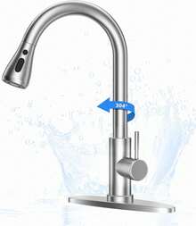 PERRYHOME Grifo de Cocina de acero inoxidable 304, 360 ° Grifo para Fregadero de Cocina de Agua Caliente y Fría Llave, Mezclador de Fregadero de Cocina con Pulverizador Desplegable - pago - Ver 1