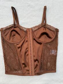Cropped Corset With Front Opening And Closure, Simple Lace Corset For Evening Wear. - Rỉ Nâu - Xem 1