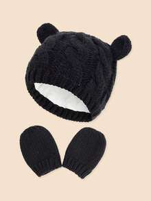 1 Set de Gorro y Guantes de Bebé Suaves y Cálidos con Diseño de Animales, Combo Unisex de Gorro y Guantes de unicolor Prácticos y Gruesos para Temporadas Frías