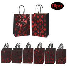 18/36Pcs Christmas Red Foil Stamped Gift Bags, Black Holiday Packaging Paper Bags With Handles For Xmas Gifts, Party Favors & Winter Decor, Bulk Metallic Foil Wrapping Bags - Black - View 8