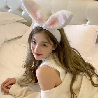 1件装女士圣诞节腮红兔耳朵发箍，节日派对服装配饰