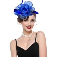 Tea Party Fascinator Hat For Women Tea Party Headwear Lace Gloves Pearl Jewelry Set Wedding Cocktail - 灰色 - 查看 3