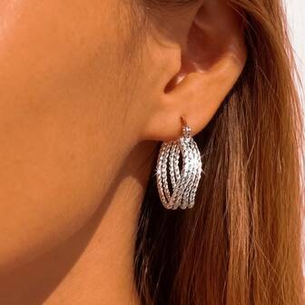 C-förmige geflochtene Creolen für Frauen, 925 Sterling Silber verdrehte kreisförmige Ohrringe, modischer Schmuck