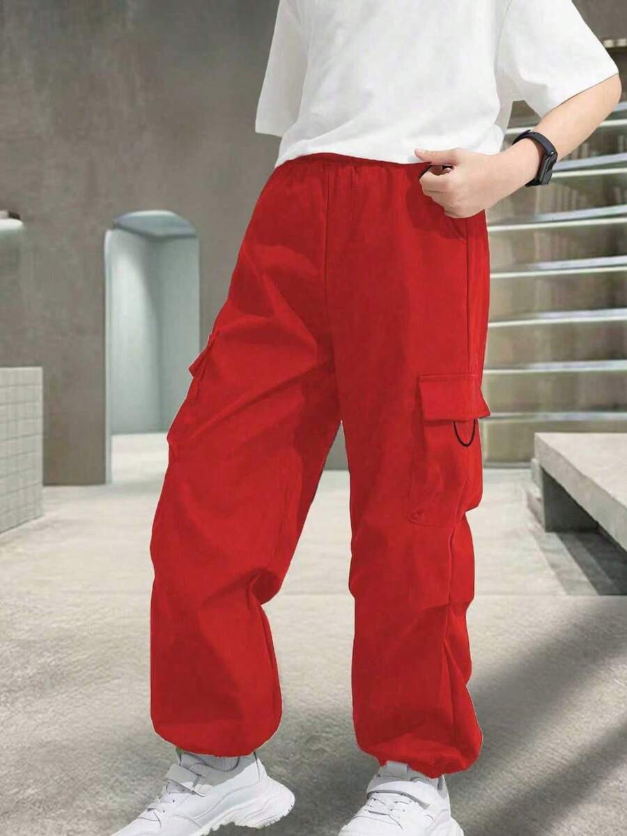 1 pezzo Pantaloni cargo casual con laccetto, tasche laterali e vestibilità ampia, adatti per ragazzi/adolescenti, adatti per primavera, estate, autunno e inverno