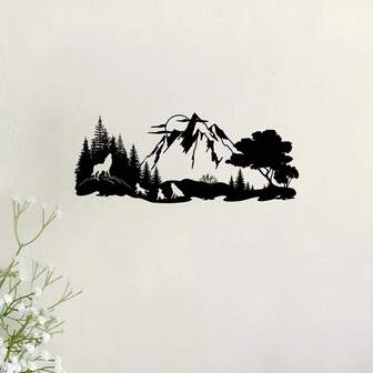 1 pieza Decoración de pared de metal de la familia de lobos de montaña - Regalo para entusiastas de la vida silvestre, siluetas de paisajes naturales, decoración de hierro negro para el hogar, adecuado para sala de estar, dormitorio, terraza o granja, decoración de lobos, muy adecuado para la decoración de la habitación