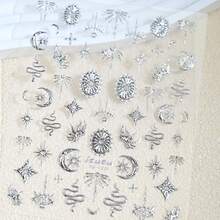 Silver Nail Stickers Star Moon Nail Supplies 5D Embossed Totem Nails Designs 3D Self-Adhesive Snake Nail Decals Sun Flame Nail Art Decoration For Women FFgirls DIY Manicure 1 Sheet{Inchcolor_nameinch:InchStyle13inch} - 風格13 - 查看 3