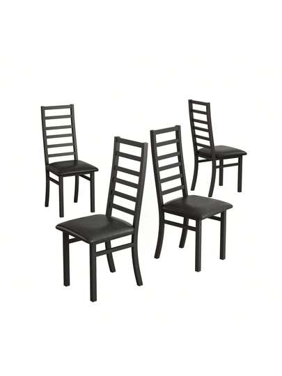 Dining Chairs Set Of 4, Steel Legs PU Leather Seat Kitchen, Living Room, Black, Grijs view 7