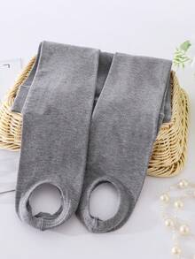 1pc Girls Solid Color Flat Knit Stirrup Tights, All-Season Base Layer Tights - Multicolor - View 9