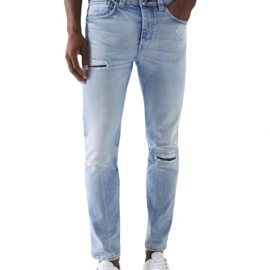 Slim Craft Series Salsa Jeans Men's Trousers In Blue. A Tight-Fitting And High-Quality Garment That Combines Comfort And Style. Made With Resistant And Durable Materials, It Features A Modern And Flattering Cut That Perfectly Suits The Male Silhouette. Perfect For A Elegant And Sophisticated Look For Any Occasion. - 藍色 - 查看 1