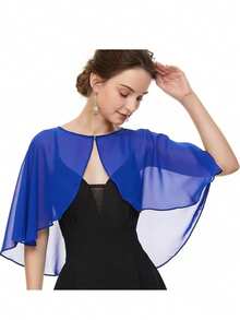 女士粉色雪纺披肩，饰有珍珠，轻盈透气，适合春、夏、秋季佩戴，亦可作为新娘礼服或日常服饰。 - 藍色 - 查看 1