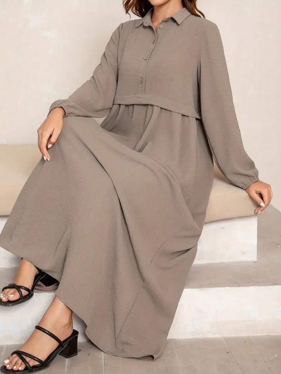 Đầm dài kín đáo kiểu Trung Đông dành cho nữ mùa xuân - Màu Khaki - Xem 1