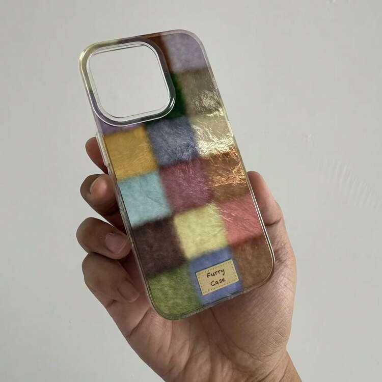 1 pieza Funda de teléfono de silicona suave compatible con iPhone 17, 17 Pro, 17 Pro Max, 16, 15, 14, 13, 12 Pro Max, con diseño a cuadros y bloques de color dopamina lindo y elegante - color - Añade 7