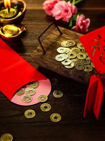 5/25/50pcs Chinese New Year Feng Shui Copper Coins, Lucky Coins, Vintage Decor DIY Craft Supplies, Suitable As Holiday Souvenirs And Gifts, Home And Room Decoration