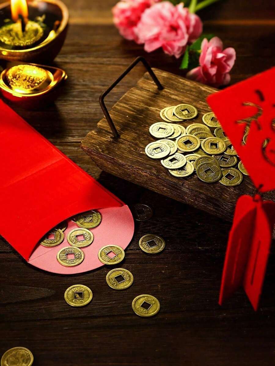 5/25/50pcs Chinese New Year Feng Shui Copper Coins, Lucky Coins, Vintage Decor DIY Craft Supplies, Suitable As Holiday Souvenirs And Gifts, Home And Room Decoration - Multicolor - View 1