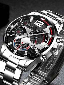 Bộ 4 chiếc đồng hồ thạch anh thép không gỉ dành cho nam - Mặt tròn, Vỏ hợp kim kẽm, Chuyển động điện tử, Kinh doanh, Thể thao, Thường ngày - Nhiều màu - Xem 5