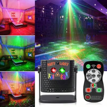 便携式派对灯光投影仪，带遥控器，USB供电，DJ迪斯科舞台灯，多色激光效果 - 适用于家庭、酒吧、俱乐部、卡拉OK、生日、万圣节、圣诞节等场合