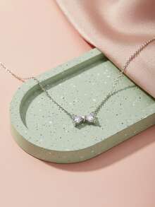 1pc Light Luxury High Flash Bowknot Love Necklace 925 Sterling Silver Women's Necklace Elegant Women's Jewelry Valentine's Day Birthday Gift Daily Wear - 款式1 - 查看 3