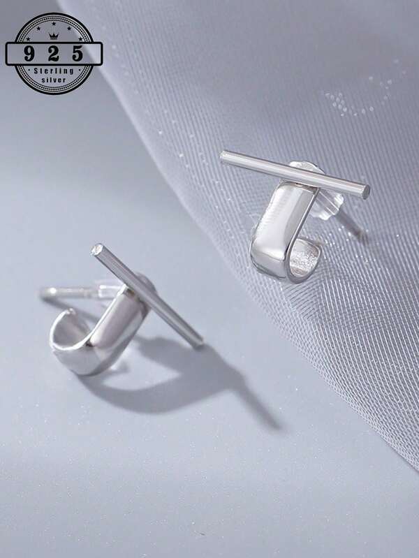 1 Pair 925 Sterling Silver Minimalist Bar Earrings, Hanging Design, Surprise Gift For Valentine's Day