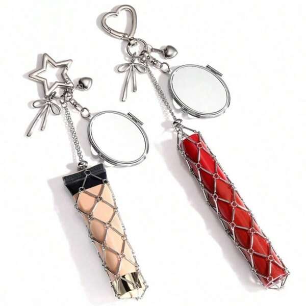 1 pieza/Set Soporte de lápiz labial de malla de acero inoxidable con llavero, soporte de lápiz labial minimalista de malla de metal de acero inoxidable de moda, utilizado para almacenar lápiz labial, soporte de lápiz labial, llavero de lápiz labial, soporte de bolso DIY