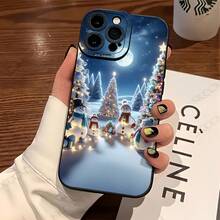 New Christmas Theme Snowman Family Pattern Creative Hot-Selling Phone Case - Suitable For IPhone 16e/7/8/XR/XS/X/11/12/13/14/15/16 Pro Max/Plus, Shockproof Full Protection Phone Case/Printed Phone Case/UV Phone Case, Gift For Friend/Friend - nero - Visualizzare 2