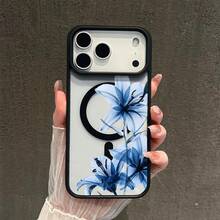 Blue Lily Whisper Large Hole Matte Frame Transparent Magnetic Sticker Suitable For IPhone 17 Air 16 15 14 13 12 Pro Max/17 16 15 14 Plus X/XS Max Phone Case Compatible With Samsung S22 S23 S24 S25 Plus/Ultra/Plus/FE/+ Shockproof Protective Case Supports Wireless Charging - 藍色 - 查看 2