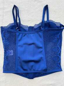 Cropped Corset With Front Opening And Closure, Simple Lace Corset For Evening Wear. - 寶藍色 - 查看 2