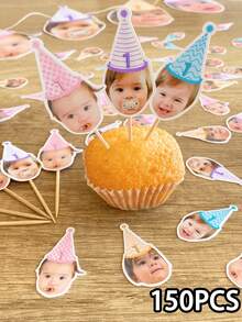 10/25/50/100/150pcs Customized Cake Decorations, Suitable For Birthday Cakes, Cupcakes, Party Desserts, Personalized Dessert Accents, Custom Face Toppers, Personalized Photo Cake Toppers, Edible Image, Custom Pet Face Cake Decorations - Multicolor (Style 2) - View 23