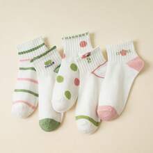 1 par/5 pares de calcetines cortos cómodos y de moda casual para mujer con encaje, lunares y diseños de dibujos animados