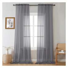Charcoal Grey Sheer Curtains 108 Inches Long 2 Panels Set, Voile Light Filtering Window Treatment Drapes For Living Room Bedroom Canopy, Each 42Wx108L Inches, 9 Ft, Charcoal Grey - 多色136 - 查看 1