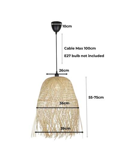 Alpinaluz Natural Wicker Hang Lamp "MIKA" Ø39cm made Fringes, E27 - Afbeelding 11