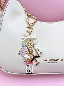 1 قطعة قلادة مفتاح سفر أنيقة وردية اللون بشكل فيونكة، علامة أمتعة بشكل قطرة زيت وبرج إيفل، إكسسوار DIY، تميمة حقيبة يد للنساء، ديكور حقيبة السفر، إكسسوار حقيبة الكتف، تميمة حقيبة متعددة الوظائف، ديكور السيارة، طراز جوتيك كيوت Y2K، هدية عطلة