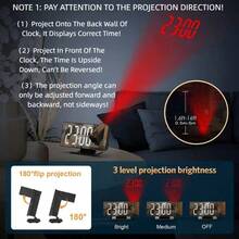 1PC LED Projection Alarm Clock, 7.3in X 3in Large Mirrored Smart Digital Display, USB-Powered, Adjustable Projection Angle, 3 Brightness Levels, 12/24-Hour Format, Durable ABS Plastic Construction. Bedroom Projection Clock, Smart Alarm Clock, Home Decor, Holiday Gift, Christmas Present.